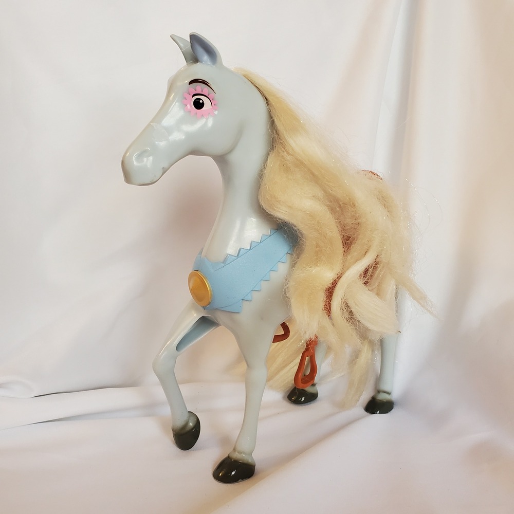 Disney Cinderella Toy Horse‎ Figurine White Blond Mane Saddle Pink Eye Detail